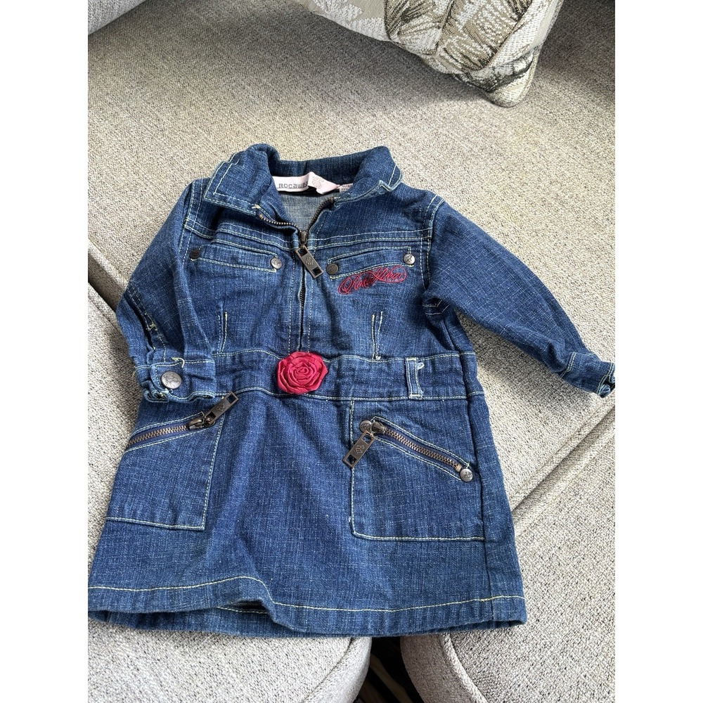 Roca Baby Roca Wear Jean Jacket And Skirt Romper Set Embroidered Size 0-6 Months